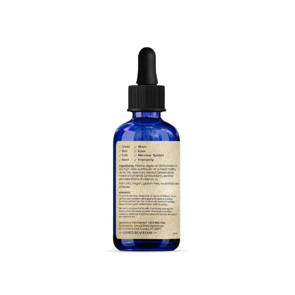 Adored Beast Potent-Sea Omega-3 – left side label and dosage directions
